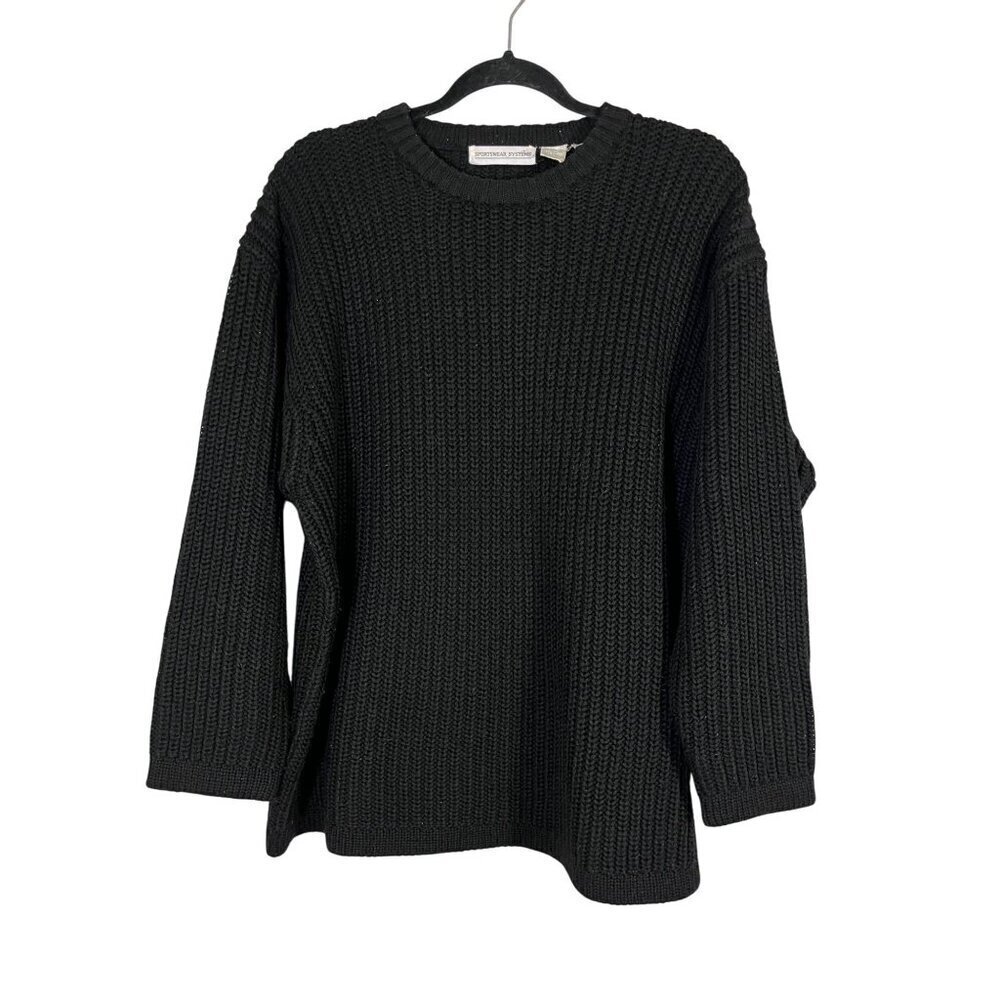 Sportswear Sweater Women L Black Knit Wool Neutral Preppy Minimalist Classic 80s